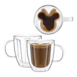 Disney Mickey Mouse 3D Double Walled Glass Mugs, Set of 2 no box not used